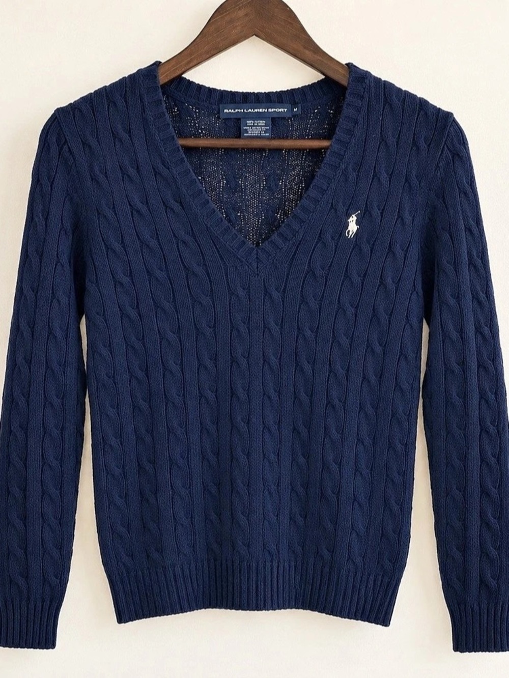 Polo Ralph Lauren Cable Knit V-Neck Sweater Blue Size Medium